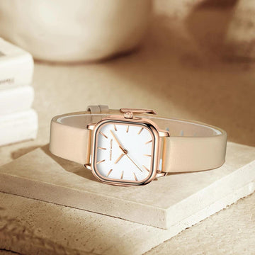 New Arrival Elegant Fashion Leather Square Rose Gold Tone Women Watches 24mm Mini Dial 3Bar Quartz Movement Watches